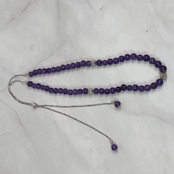 DMJ Amethyst/Sterling Silver Adjustable Slide Necklace - Picture 5 of 9